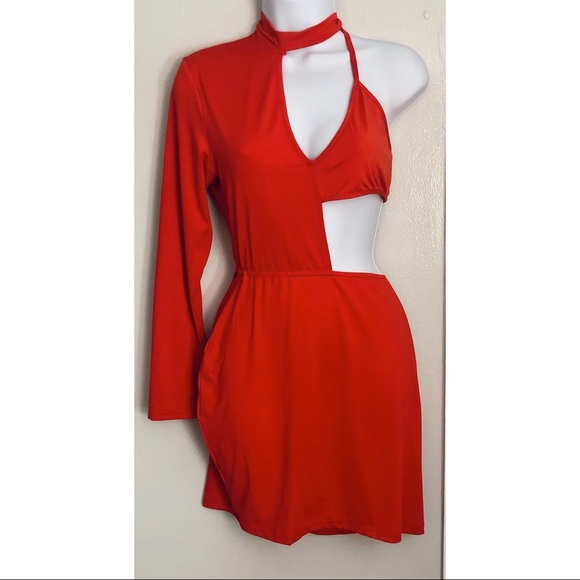 Red Half long Sleeve Mini Dress - Picture 1 of 5